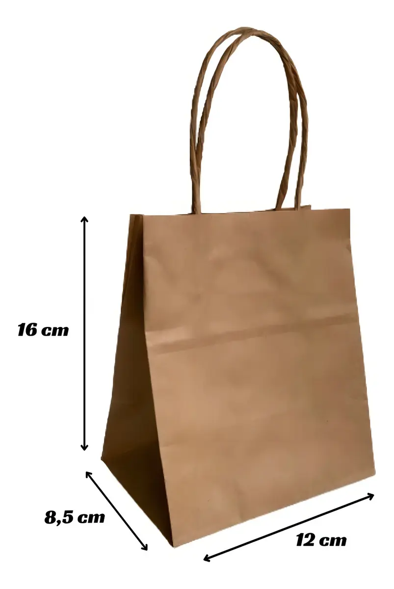 100 Mini Sacolas Papel Kraft Presente Lembrancinhas 12x8,5x16cm