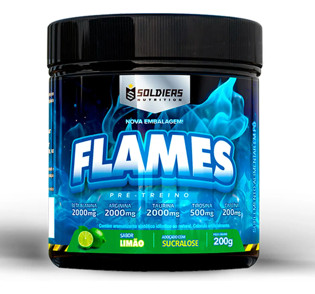 Pré Treino Flames 200g Workout Termogênico Sabor Limão Soldiers Nutrition Energia Foco Treino