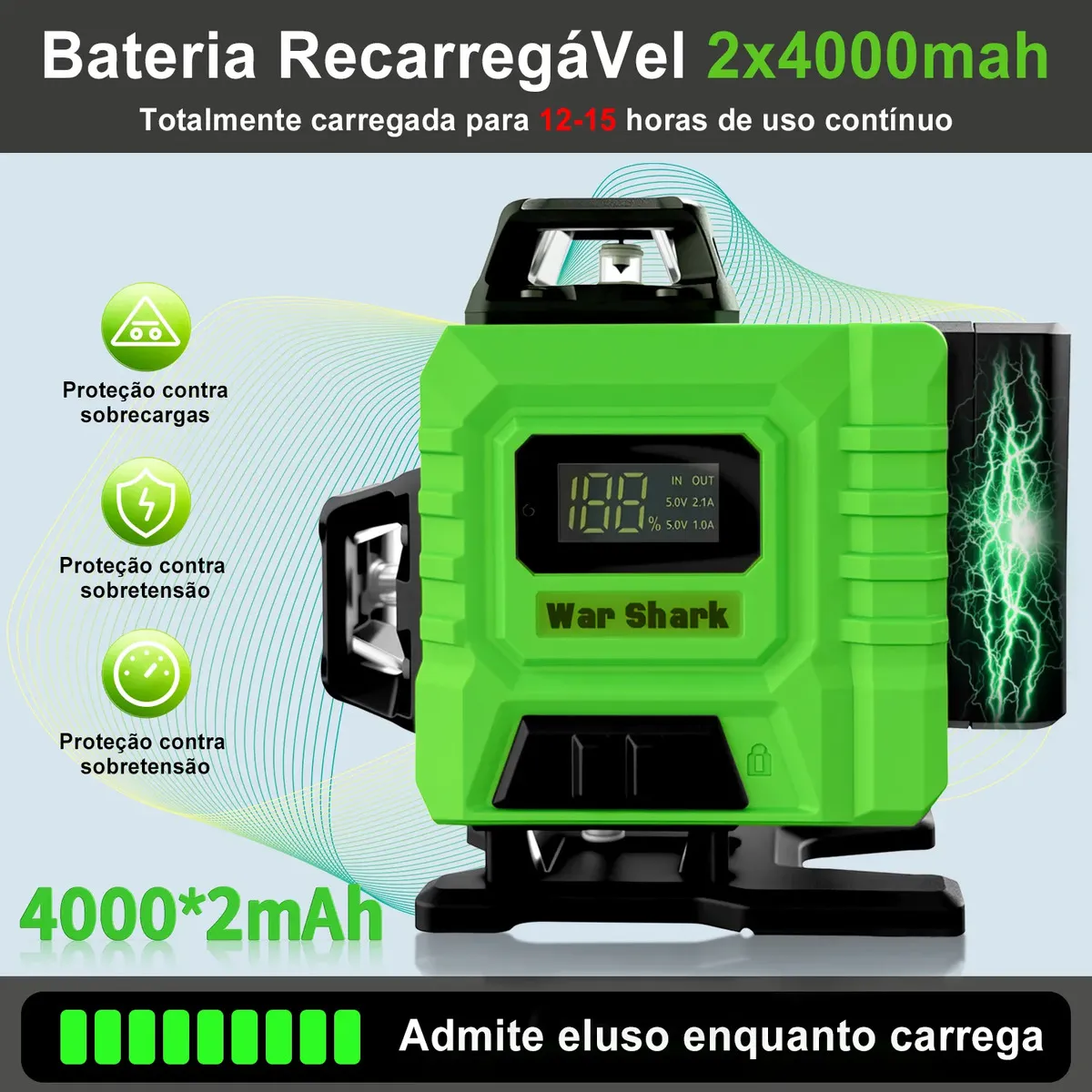 Nível Laser Verde 16 Linhas War Shark 360° Autonivelante com 2 Baterias — foto 4