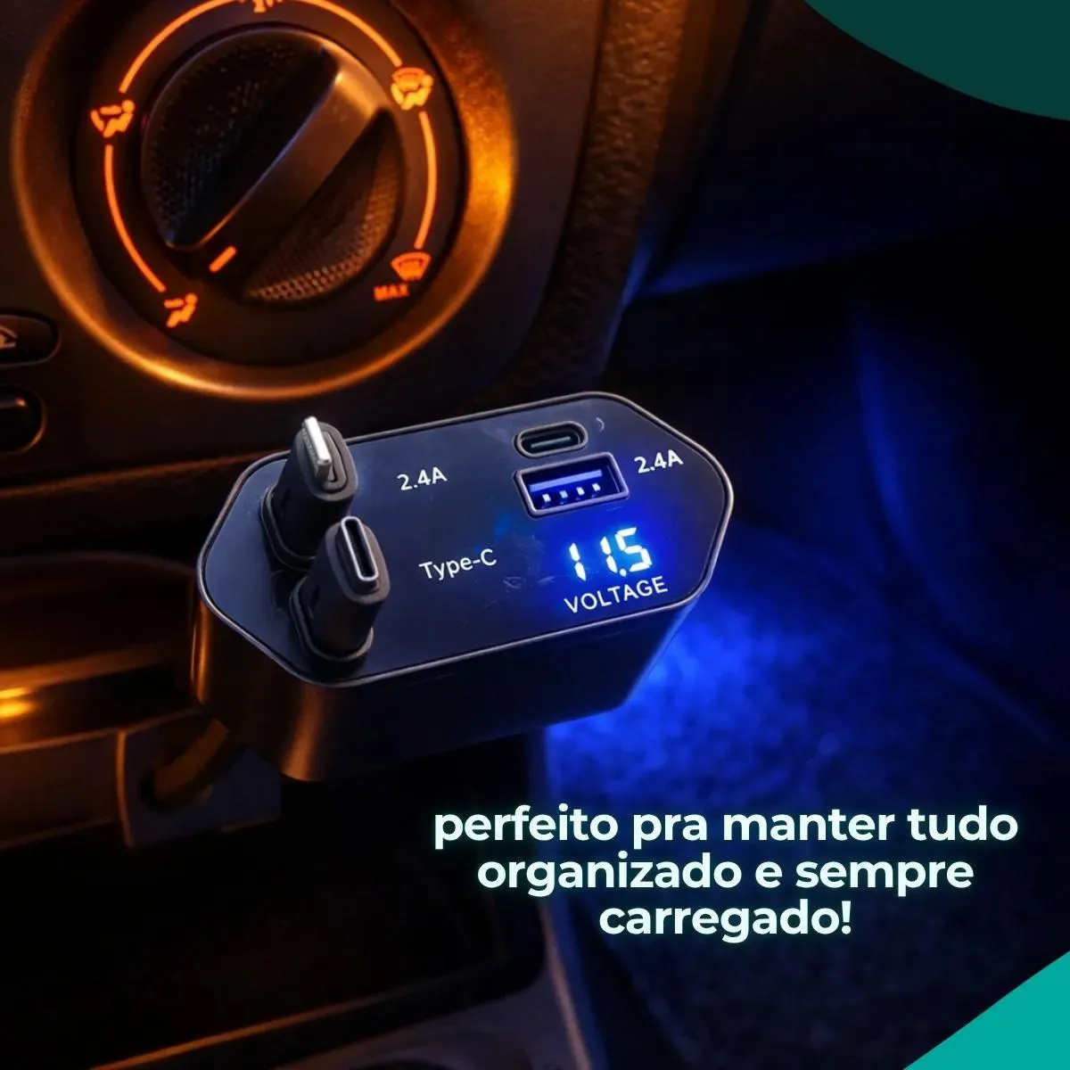 Carregador Veicular Automotivo Payid Com 2 Cabos Retrátil Para Carros Caminhão Carga Rápida 120w Tipo-c E Ios 2 Entradas Usb Super Fast Charge Turbo 4 Em 1 Original Compatível Com iPhone Samsung - foto 6