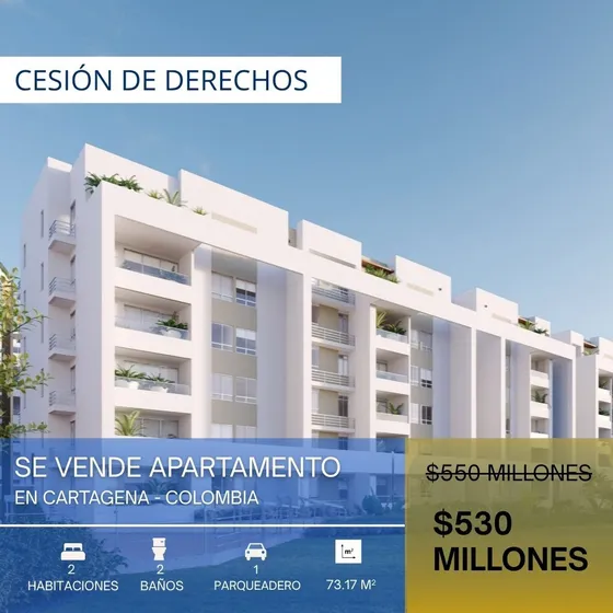 Cesión De Derechos | Apartamento | Cartagena | Sector Serena Del Mar | Proyecto Inawa | $530 Mm | 73m² | 2 Hab | 2 Baños | 1 Estudio | 1 Parqueadero