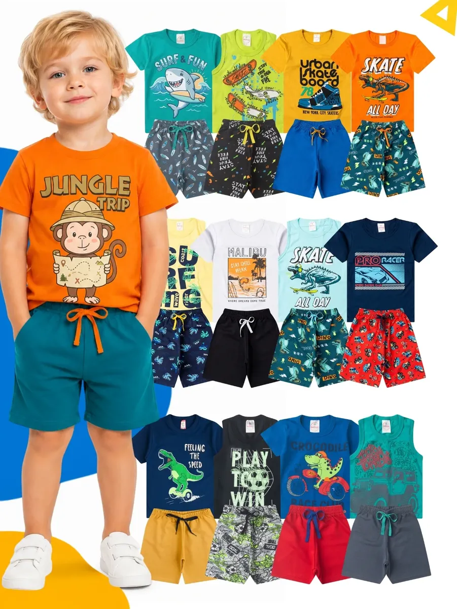 Kit 10 Peças de Verão Menino — Camisetas e Bermudas