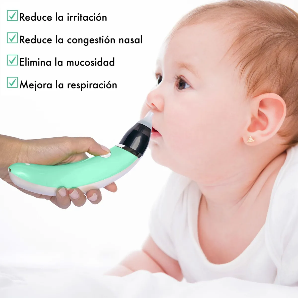 Aspirador Nasal Bebé Recargable Con 5 Niveles Succión Color Verde Claro