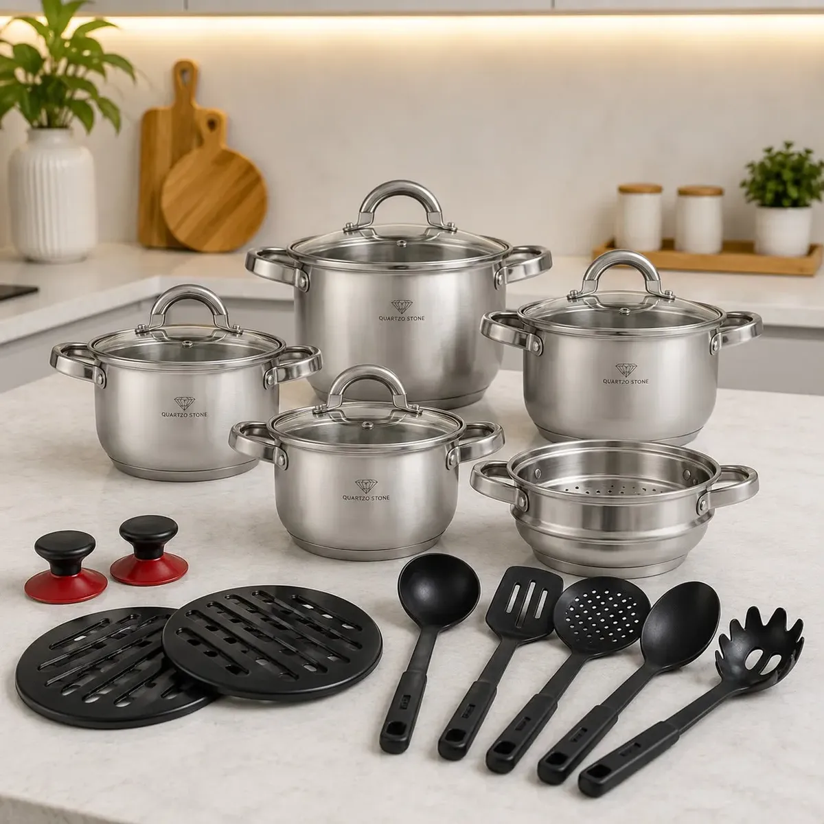 Jogo Panelas Inox 19 Peças Genebra Completo C/ Utensílios
