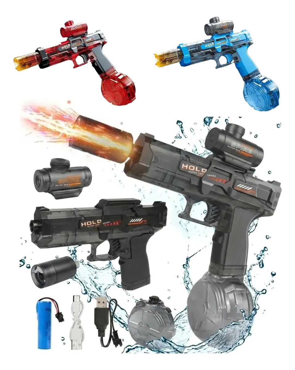 Pistola De Agua Eletrica Automatica Com Mira E Led Infantil