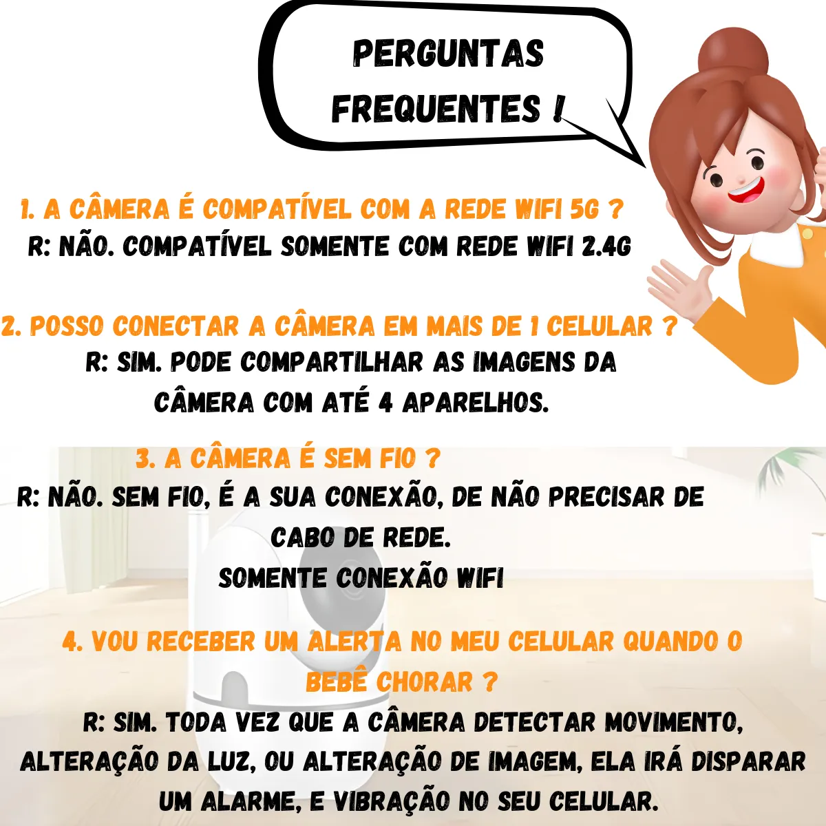Babá Eletrônica Câmera Wifi 2.4g Visão Noturna 360c Nfe
