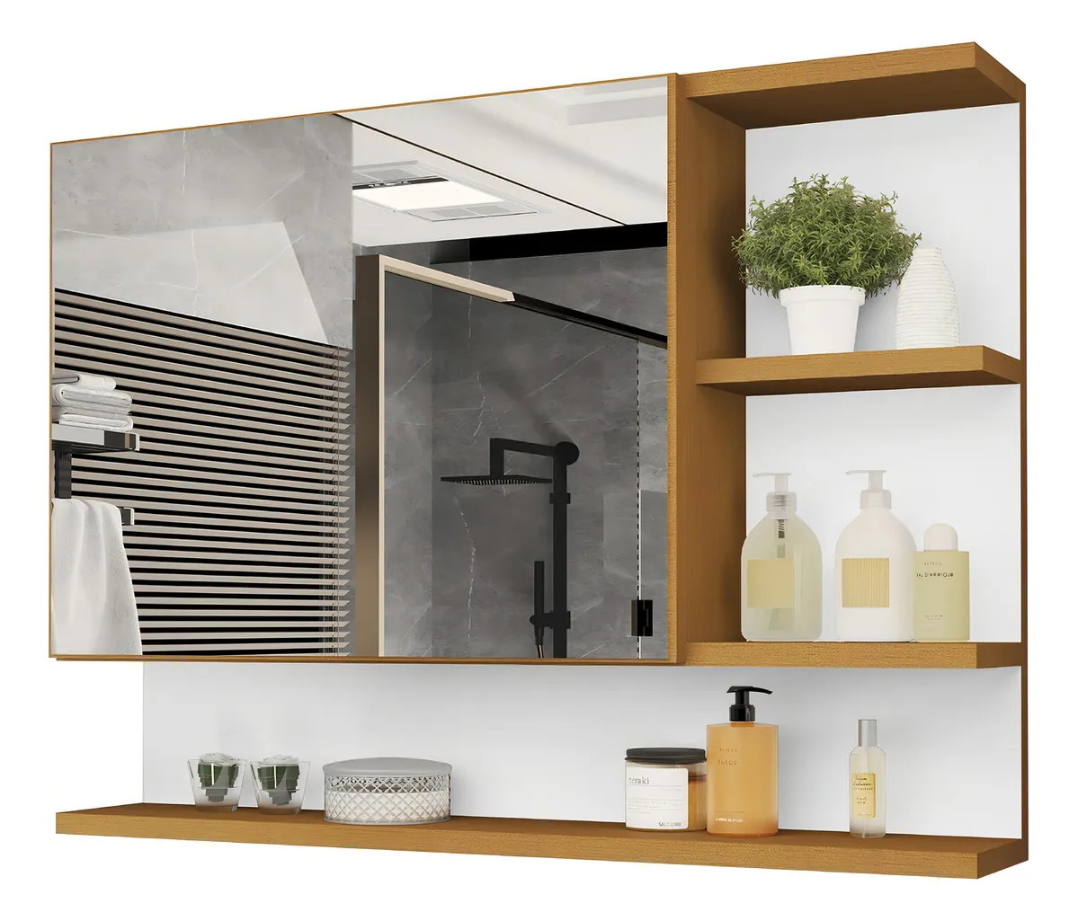 CASA JD MÓVEIS Espelheira Cleopatra Armario Para Banheiro Com Espelheira De 60cm De Largura 45cm De Altura E 13cm De Profundidade E Móveis Nature/Branco