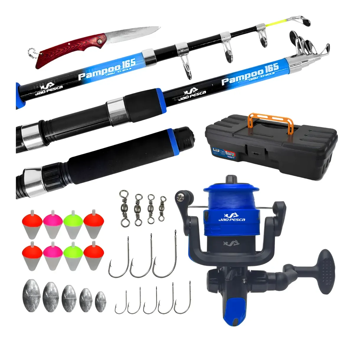 Vara De Pesca 20lbs Completa Com Molinete E Linha Jau Pesca Preto
