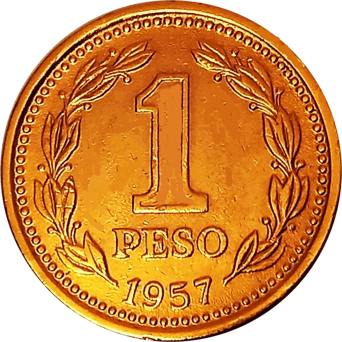Argentina Moneda De 1 Peso Del Año 1957 Bañado Con Oro 24k
