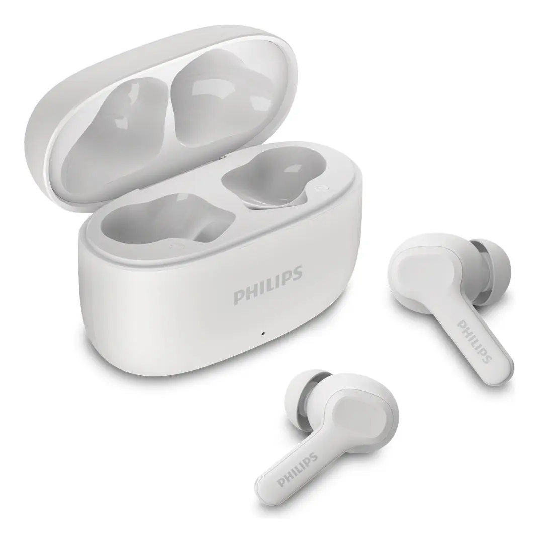 Fone de ouvido sem fio TWS Philips TAT1109WT/00 na cor branca, com bluetooth, microfone, tecnologia IPX4
