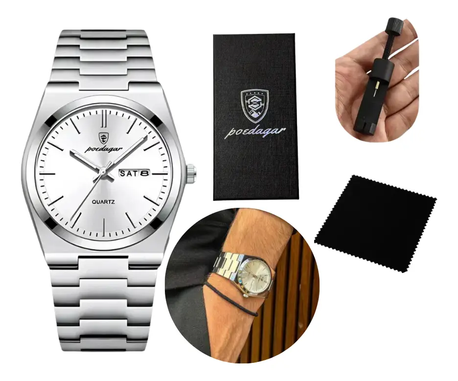 Relógio Poedagar Suiço  Masculino Aço Inox Old Money C/caixa
