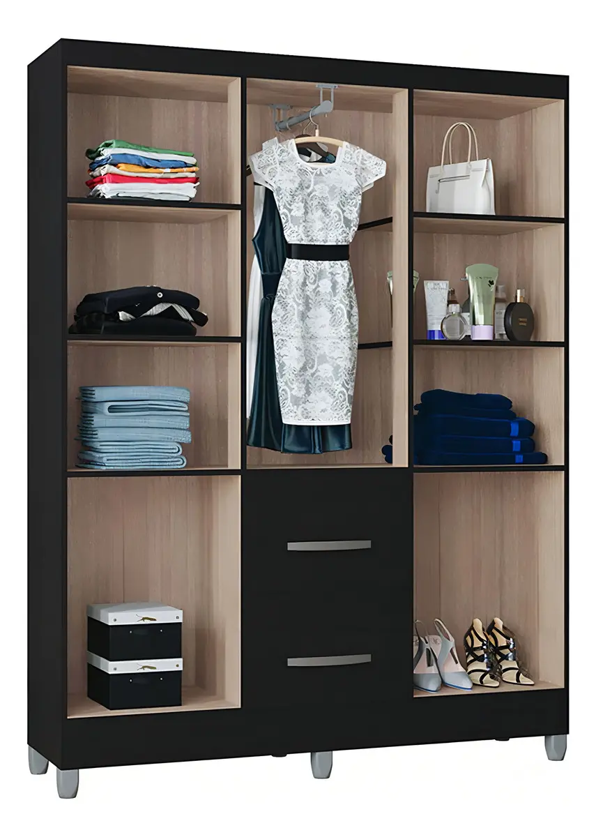 Guarda-Roupa Solteiro 6 Portas 2 Gavetas Capri Poquema Preto — foto 4