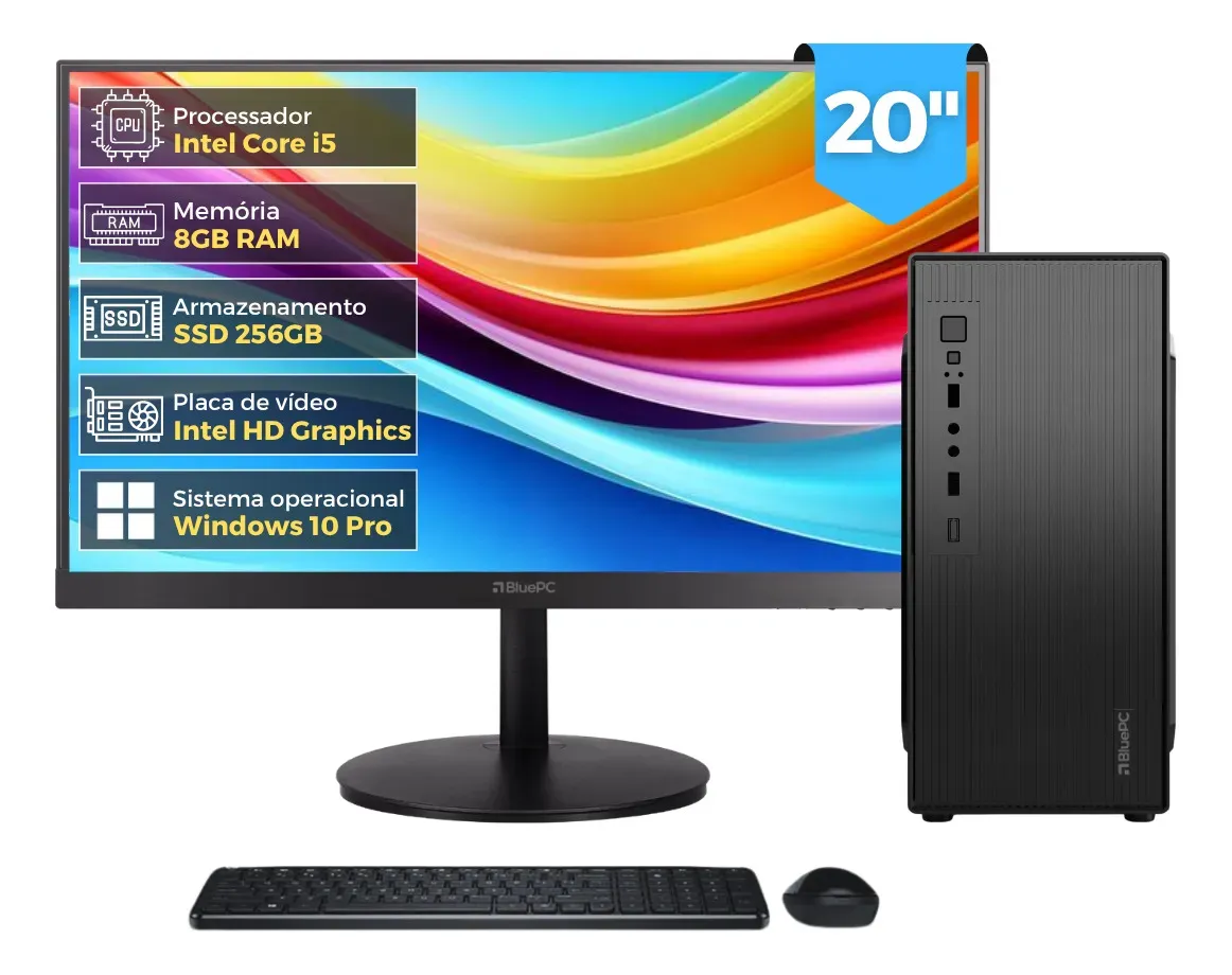PC Completo Intel Core i5 4570, 8GB RAM, SSD 256GB, Bivolt, Monitor 20" LED 75hz