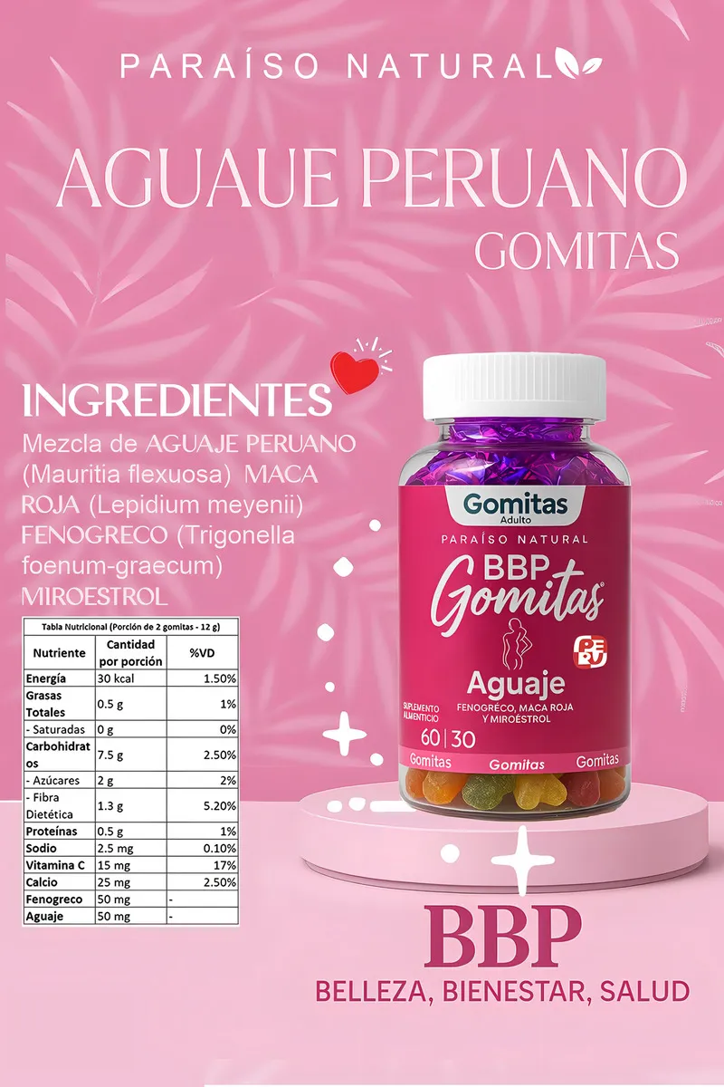 Gomitas Bbp Aguaje Fenogreco 60 Pzs Paraíso Natural Figura Sabor N/a