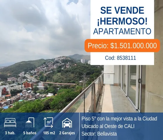 Se Vende Apartamento - Al Oeste De Cali - Bellavista - Piso 5 C/a - Con Vista A La Ciudad
