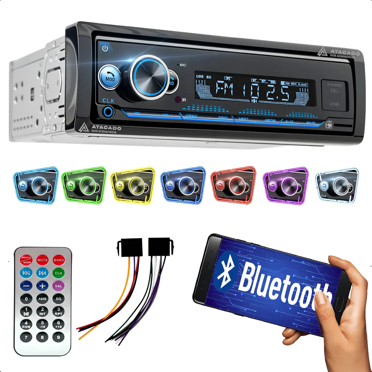 Mídia Eletronic 4 Rádio Automotivo Bluetooth Fm Usb Sd Controle Remoto