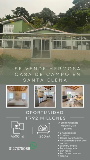 Hermosa Y Moderna Casa De Campo En Santa Elena - Medellín