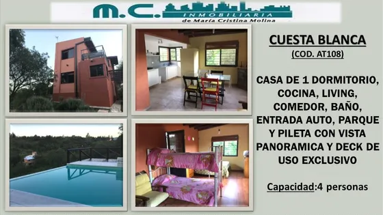 At108. Cuesta Blanca. Hermosa Casa Con Pileta Y Gran Vista (3/4 Pax)