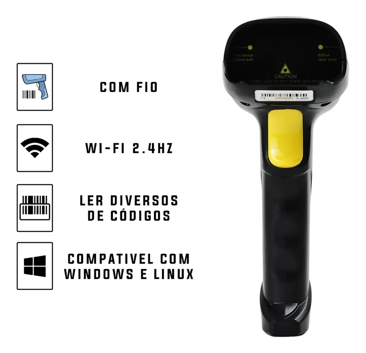 Leitor De Código De Barras 2d Com Fio Usb Windows Linux 127/220v Preto Usb