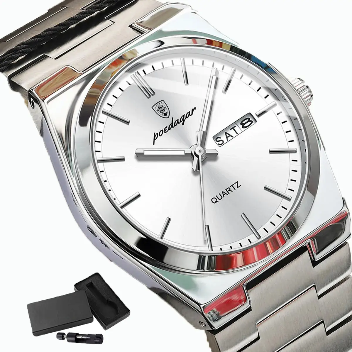 Relogio Masculino Poedagar 930 Luxo Quartzo Inox Com Data