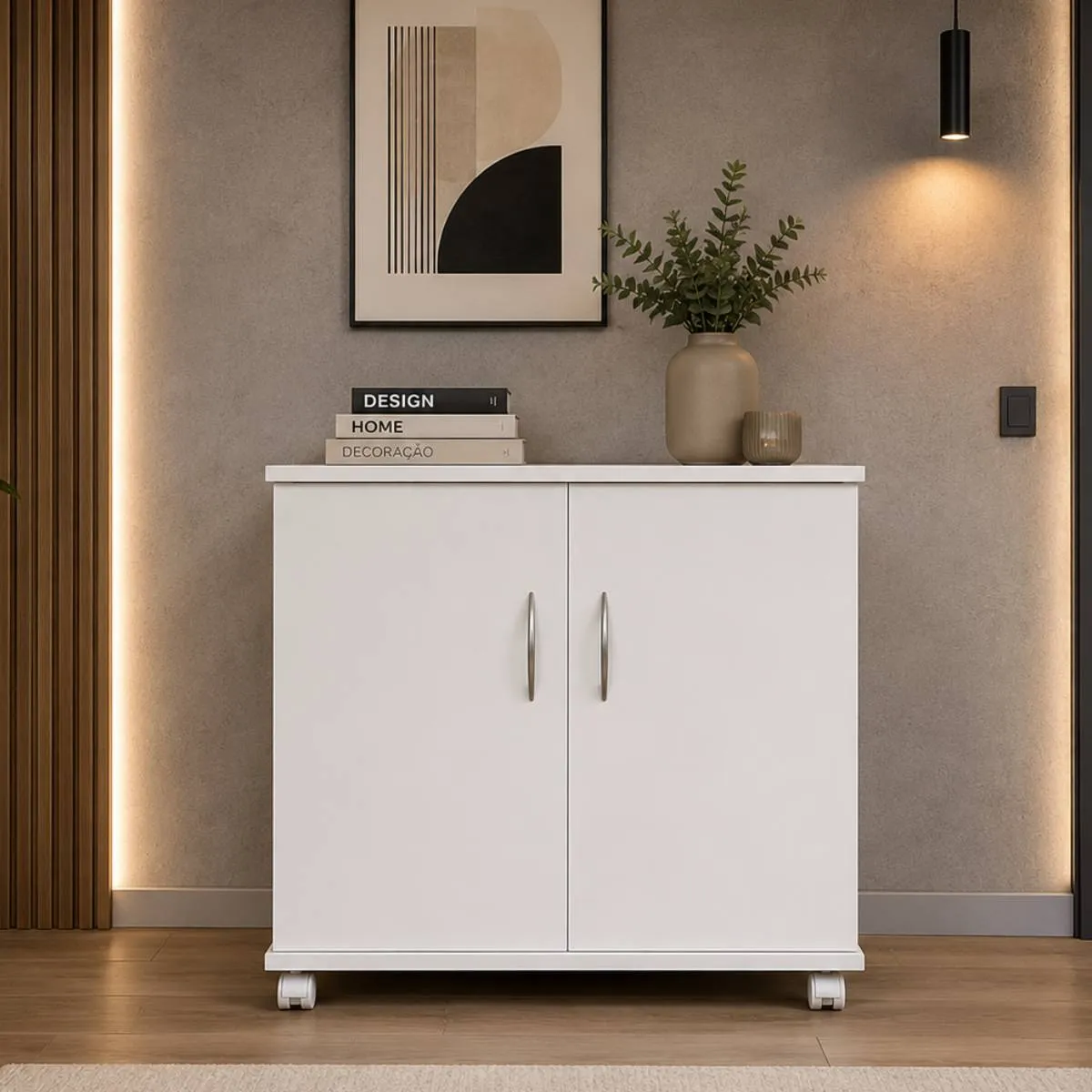 Balcão Aparador Multiuso 71x60 Mdp Auxiliar Com 4 Rodinhas