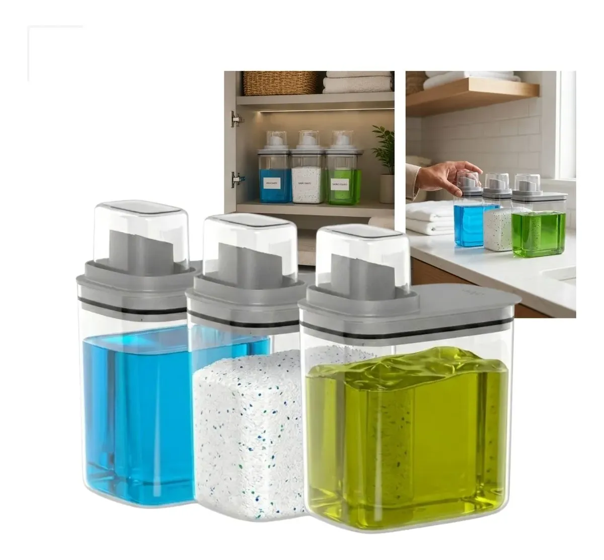 Kit 3 Dispenser Flow Lavanderia Sabão Amaciante 1,5l Etiquet