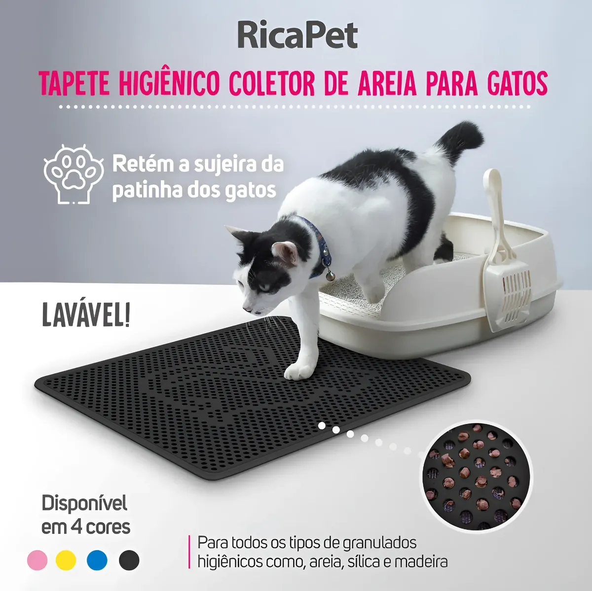 Loja Yvykatu — Produtos para sua vida saudável Tapete Higiênico Gato Coletor Caixa De Areia Preto Tam G