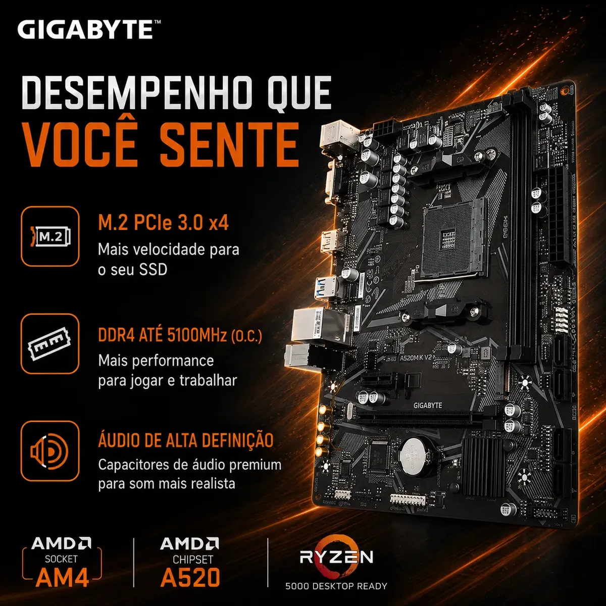 Placa Mãe A520m K V2 Amd Am4 Matx Ddr4 Gigabyte Cor Preto
