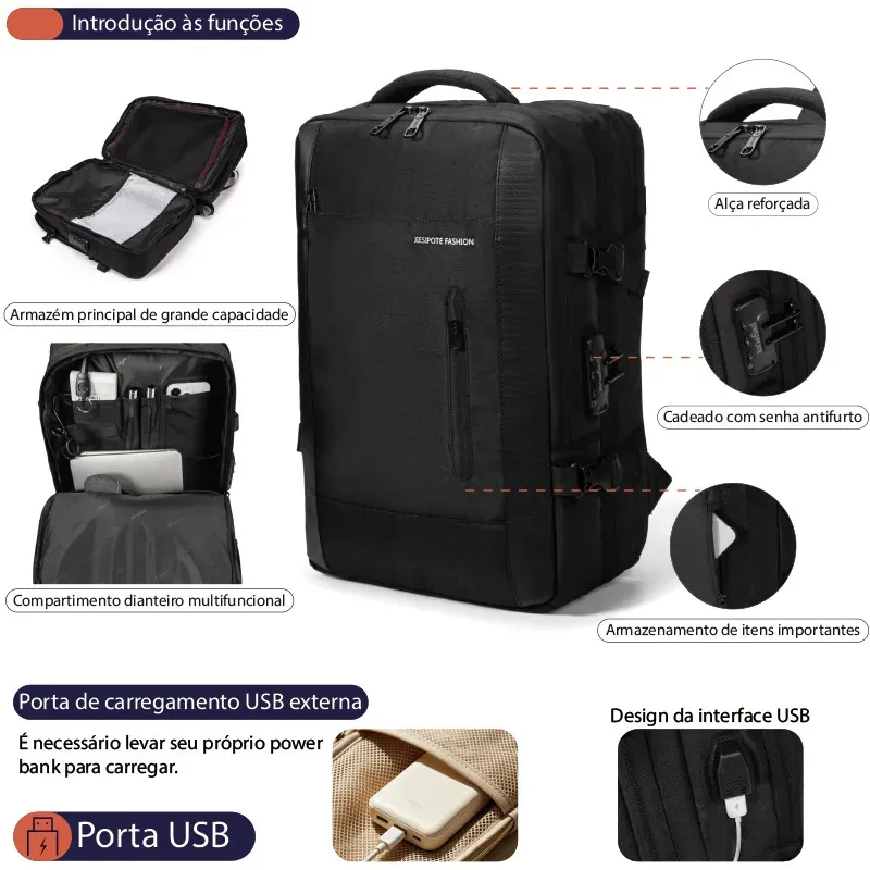 Mochila Para Notebook Impermeável com Porta USB e Senha Para Homem — foto 5