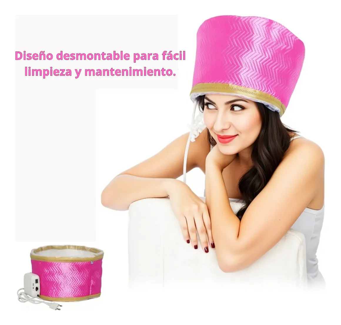 Uso en tratamiento capilar Gorra térmica en uso durante tratamiento capilar con mascarilla