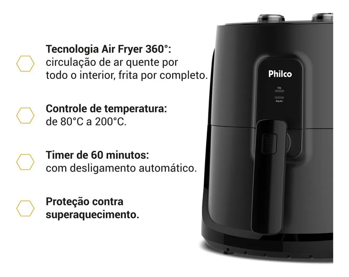 Air Fryer Philco 5,5l Cesto Quadrado 1500w Cor Preto 127v - Imagem 7