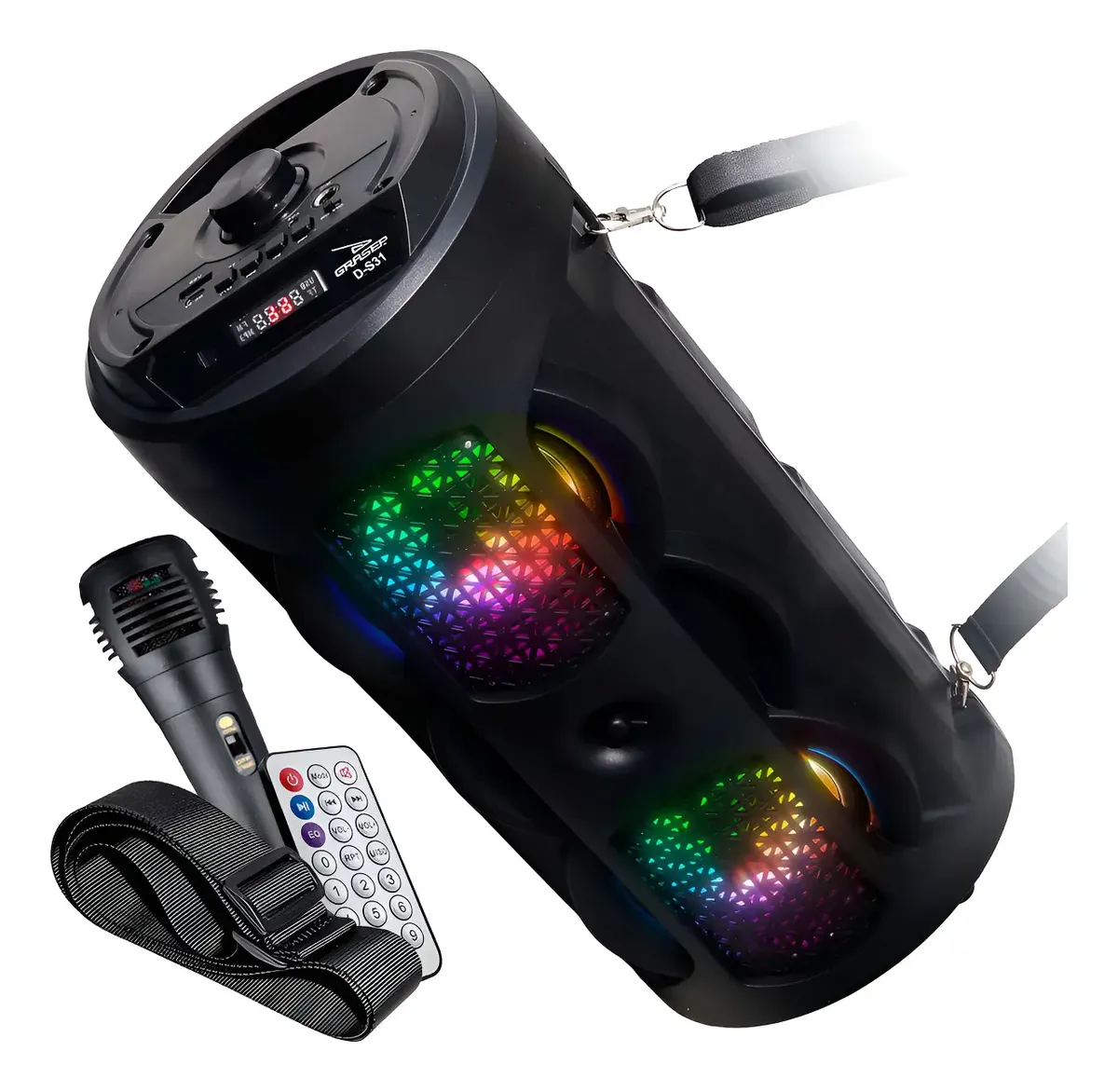 Caixa De Som Bluetooth Rgb Rádio Fm Microfone Aux P2 Sd Usb