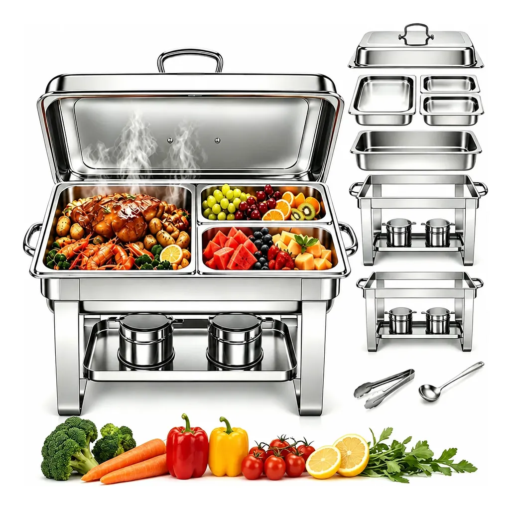 Rechaud Retangular 12l Aço Inox Banho Maria 3 Cubas Fogareir
