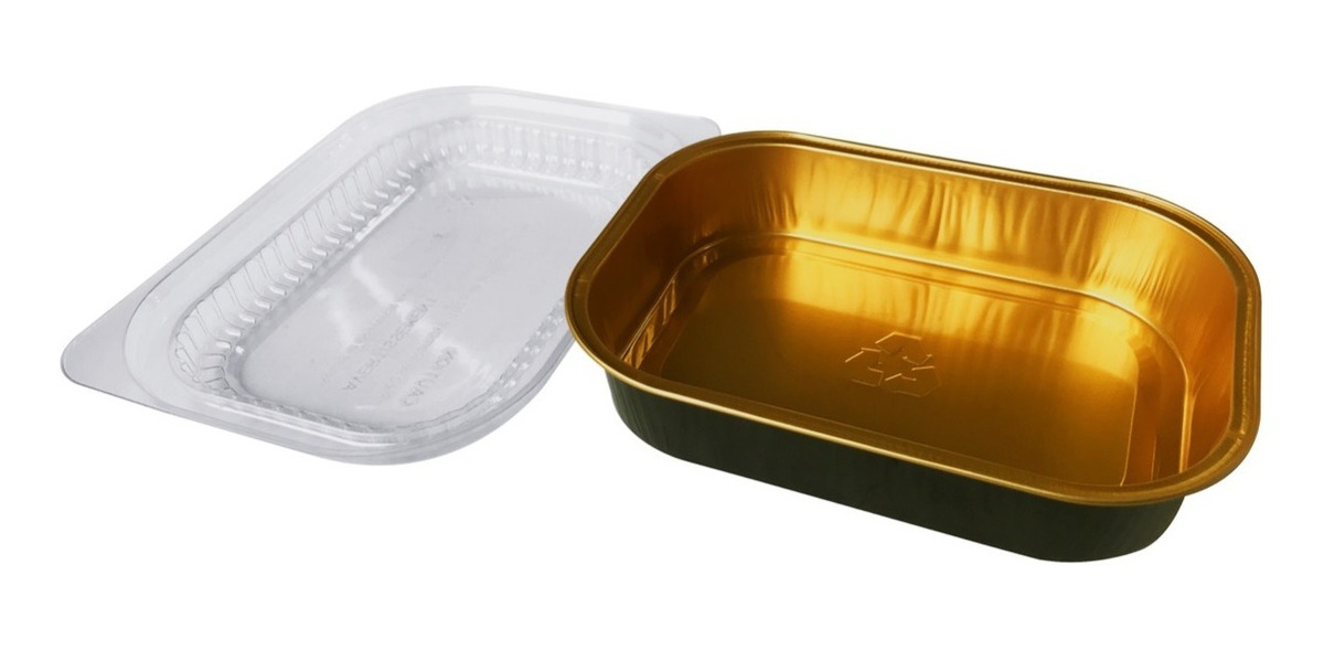Contenedor De Aluminio Con Tapa Contenedor De Aluminio 16oz Negro-oro Con Tapa Pack C/10pzs | MercadoLibre