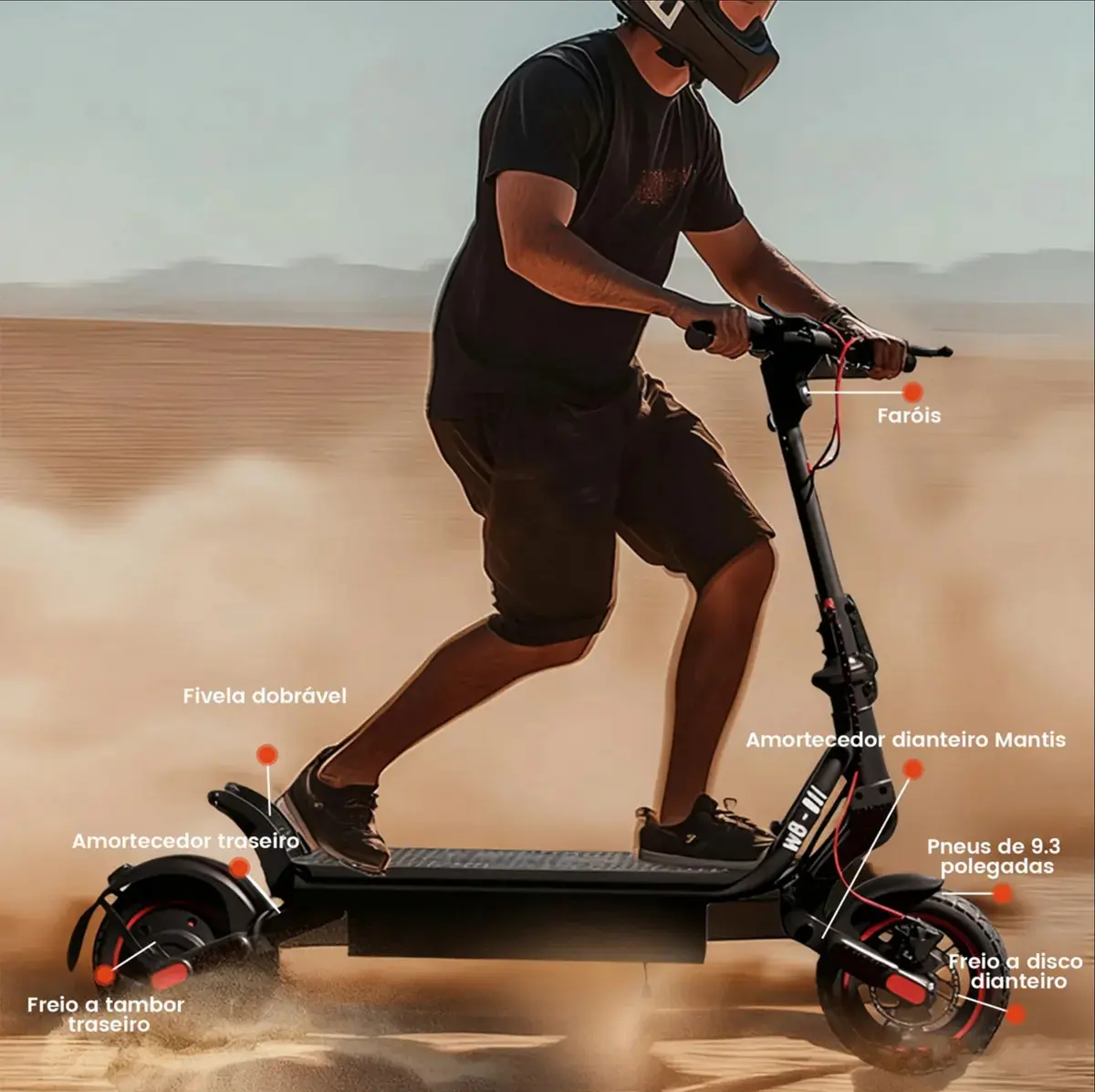 Detalhe técnico do Patinete elétrico Lambo W8