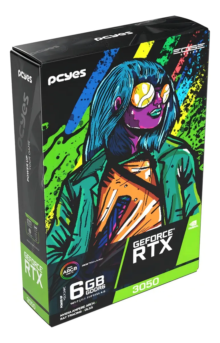 Placa de Vídeo Pcyes GeForce RTX 3050 6GB GDDR6 com Ray Tracing