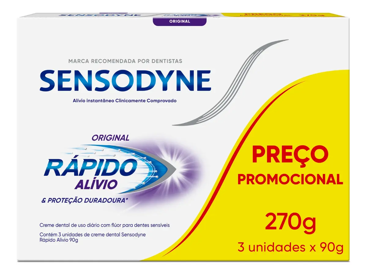 Kit L3P2 Sensodyne RápidoAlívio Pasta de Dente Sensíveis 90g