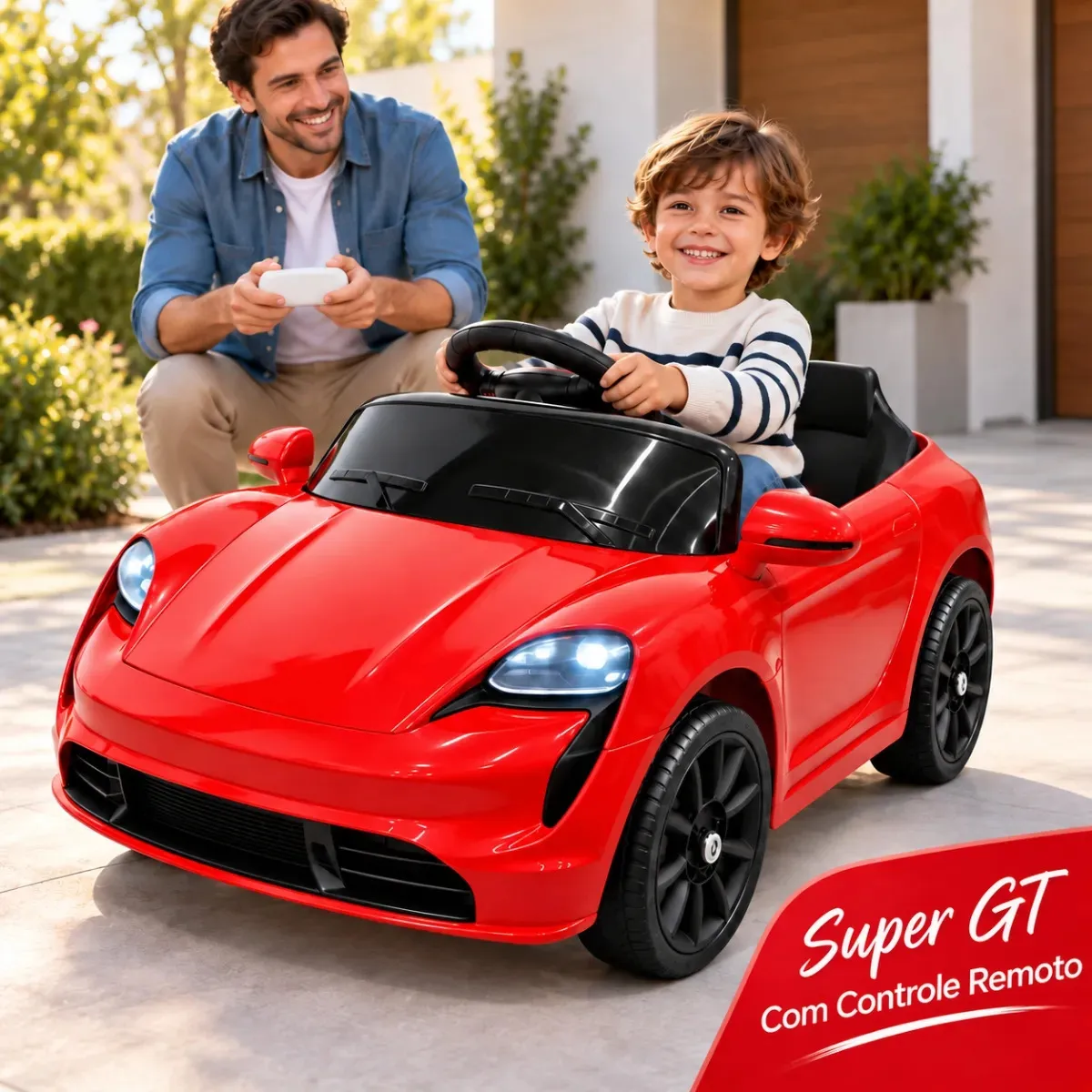 Carrinho Elétrico Infantil 6v Vermelho Com Controle Remoto Luz Som USB Pedal Acelerador Frente E Ré 380w