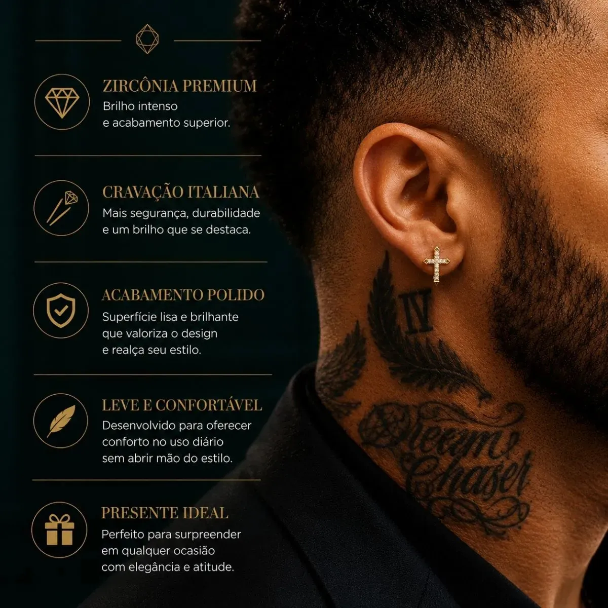 Brinco Cravejado Zirconia Prata Dourado Masculino Unissex — foto 5