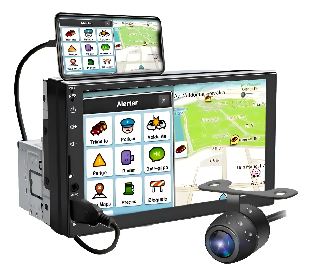 Central Multimídia Universal 1 Din Mp5 7 Espelha Dvd+ Cam Ré Kit Multimidia 1 Din