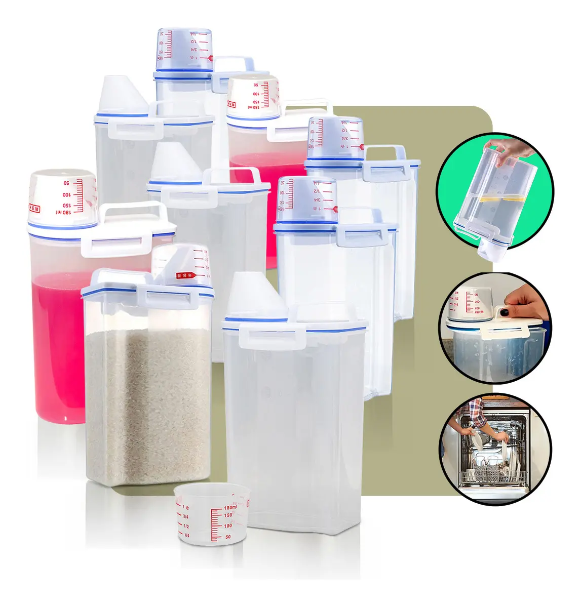 Kit 9und Pote Mantimentos Hermetico Armazenamento Medidor 2l