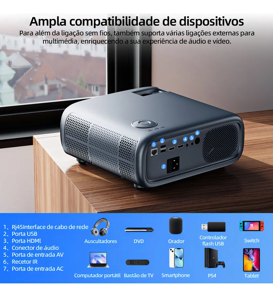 Projetor Bettdow Ac1053 Android 4k Uhd Wifi 22000lm 1080p Cinza 127/220v
