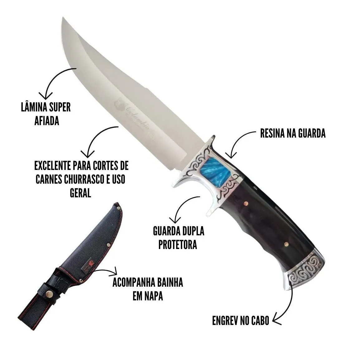 Imagem 1 de 7 de Faca Churrasco Profissional Camping Super Afiado C/ Bainha