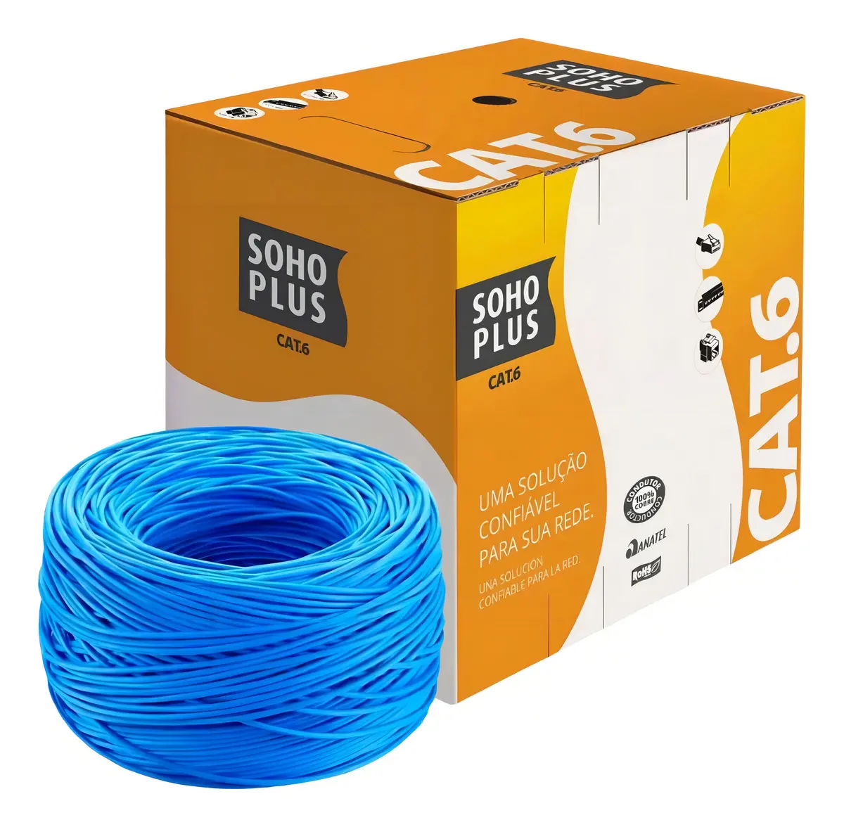 Cabo de Rede Furukawa Soho Plus CAT6 305 Metros CMX 24AWG 4 Pares 8 Fios 100% Cobre Anti-chamas - Azul