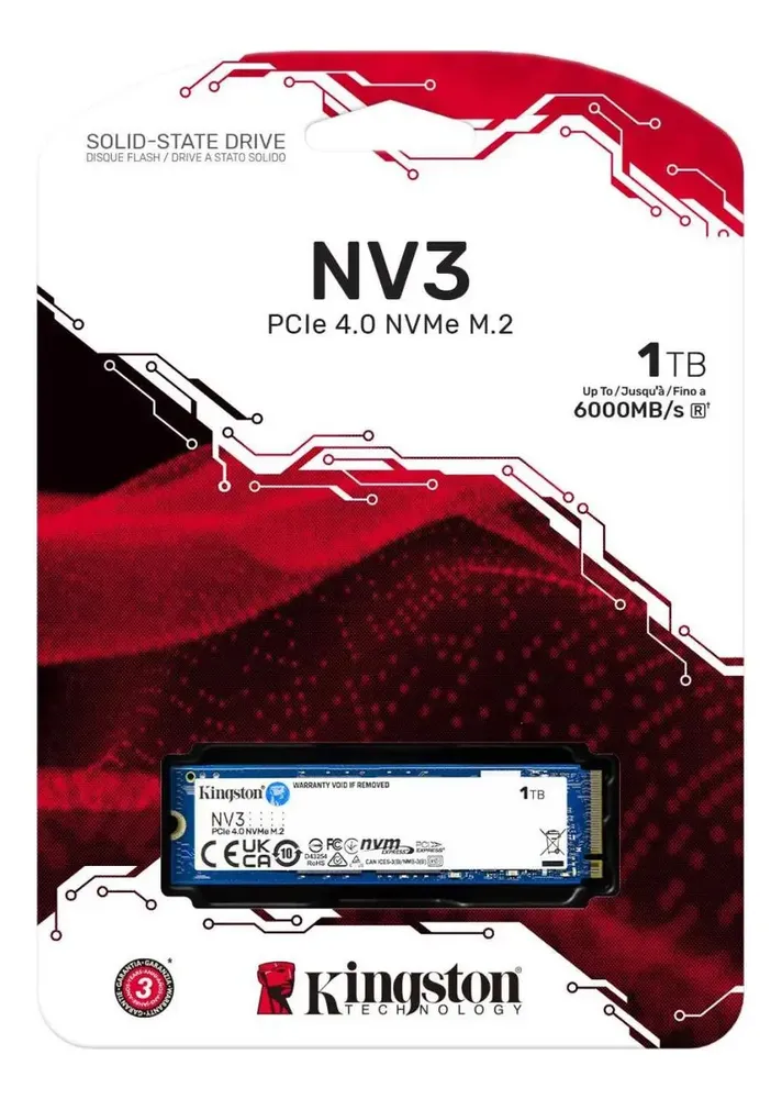 SSD M.2 NVMe 1TB PCIe 4.0 Kingston NV3 Leitura 6000 MB/s e Gravação 4000 MB/s