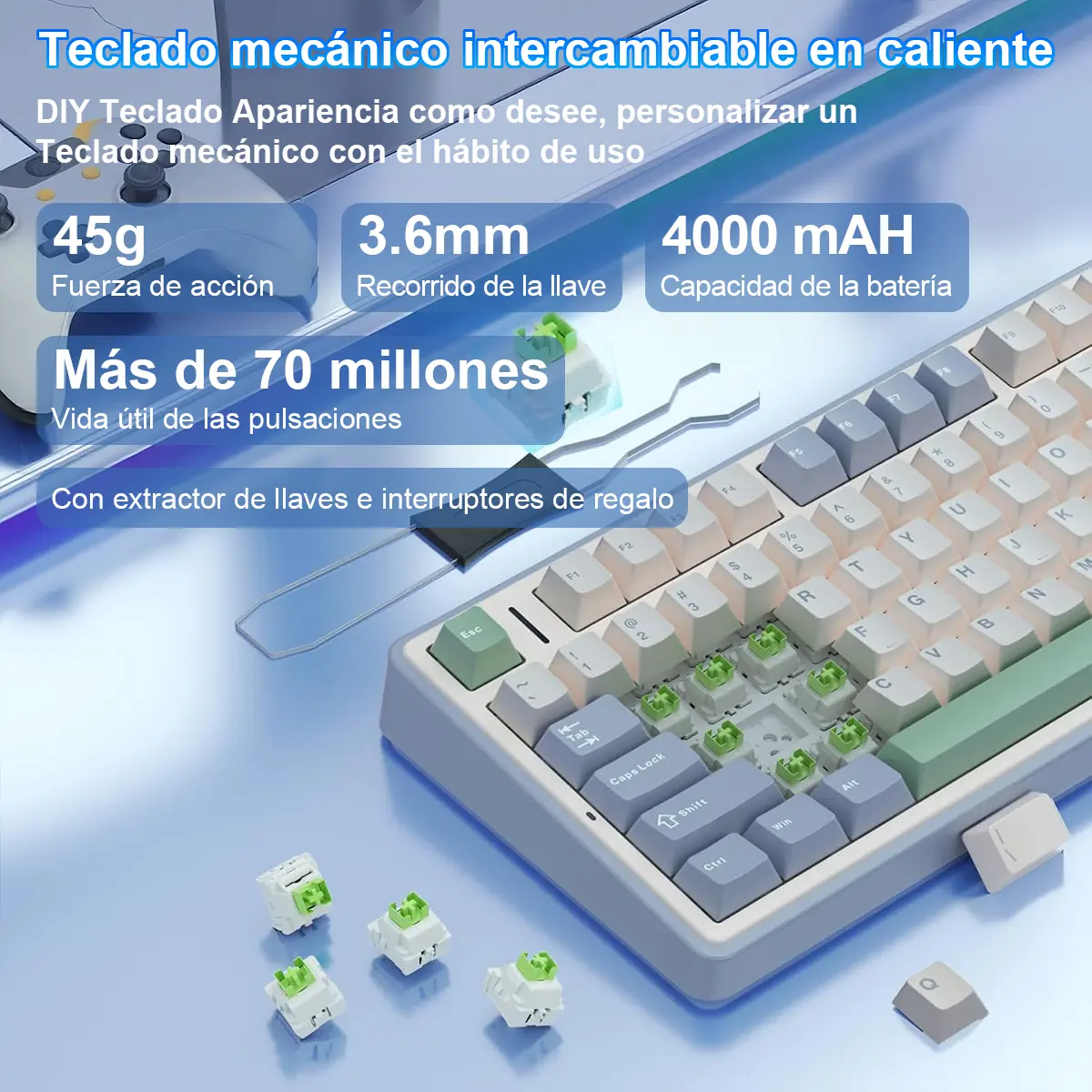 Teclado Mecânico Aula F75 Sem fio Tri-Mode 2.4ghz/Bluetooth/Usb-C RGB 75% — foto 6