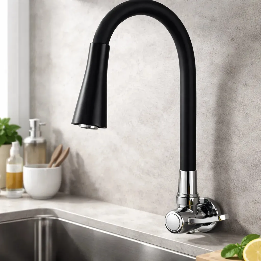 Torneira Flexível Parede Pia Cozinha Preta Preto Fosco