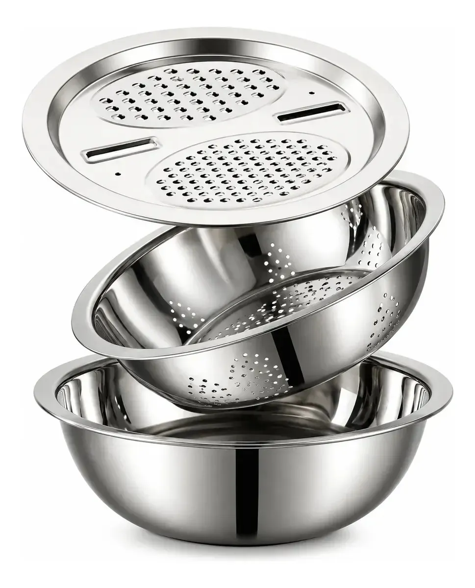 Kit Tigela Inox 6 em 1 com Escorredor e Ralador | Multifuncional para Alimentos