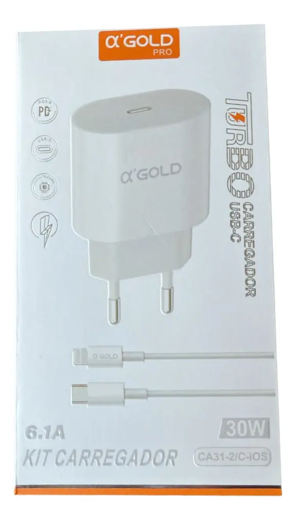 Carregador A'gold Ca31-2 6.1a Turbo Para iPhone 7 8 Plus X Xr 11 12 13 14 Carregamento Cor Branco