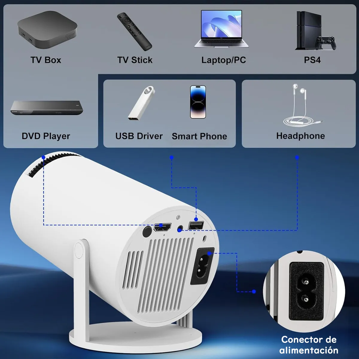 Mini projetor portátil para Android Smart Tv 4k Hd Led 1080p 9000 Lm Projetor profissional com Wi-Fi e Bluetooth
